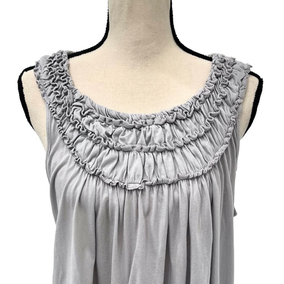 ANTHROPOLOGIE TEE PARTY LIGHT GRAY RUFFLED ELASTIC NECK LOOSE FIT TANK TOP - Picture 4 of 14